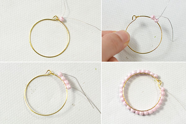 Pearl Glass Bead Gold Wire Earrings Full Beaded
